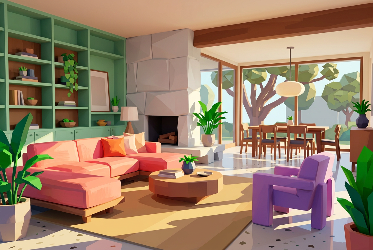 Architectural photograph of a renovated open-concept home interior